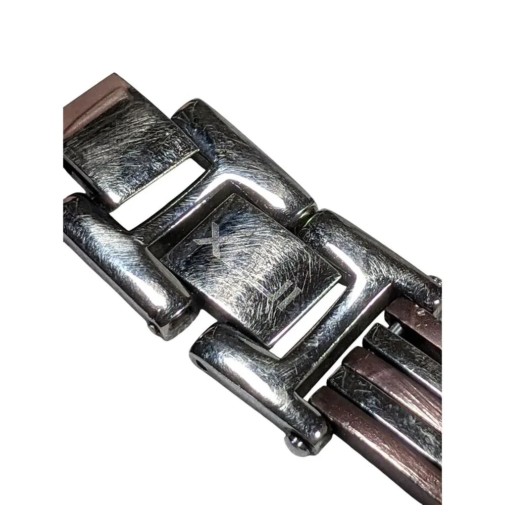 Mens 2 Tone Stainless Steel Bracelet Bronze Link Inlay 8